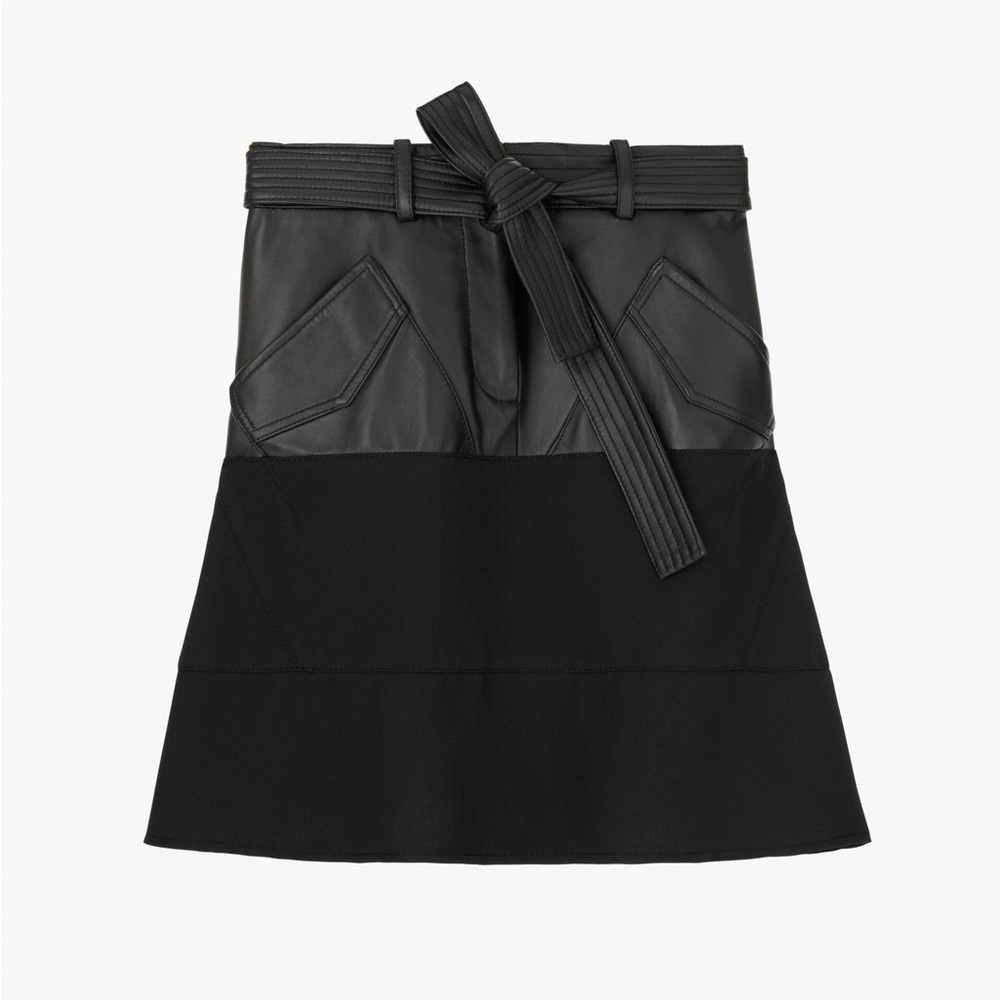 New Zara $129 SRPLS Leather Wool Skirt Surplus 9383/212 XS Extra Small